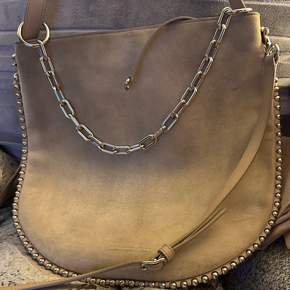 Alexander Wang Taupe Suede Shoulder Hobo with Silver Chain